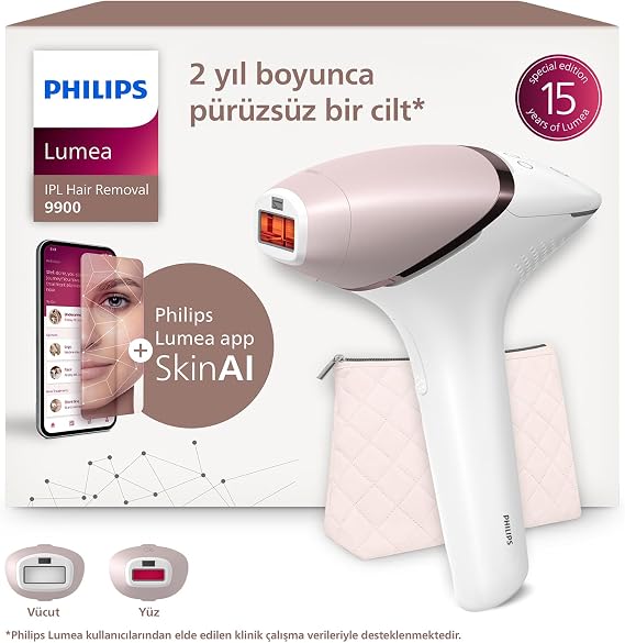 Philips Lumea 9900 Serisi BRI950/02 IPL Tüy Alma, SkinAI Uygulama, Vücut ve Yüz için 2 Başlık, Çanta