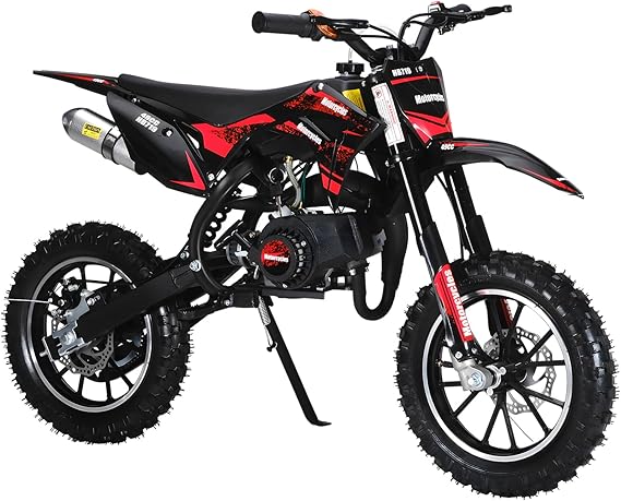 50cc Kids Dirt Bike, Dirt Bike for Kids, Mini Bike with 2-Stoke, Gas Power Motocross, Off Road Mini Motorcycle, Pocket Motorbike with Front Rear Disc Brakes, Racing Max Speed 25 Mph Red