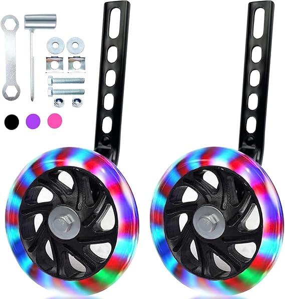 Training Wheels for Bicycle Compatible for Bikes of 12 14 16 18 20 Inch Flash Mute Wheel(black)