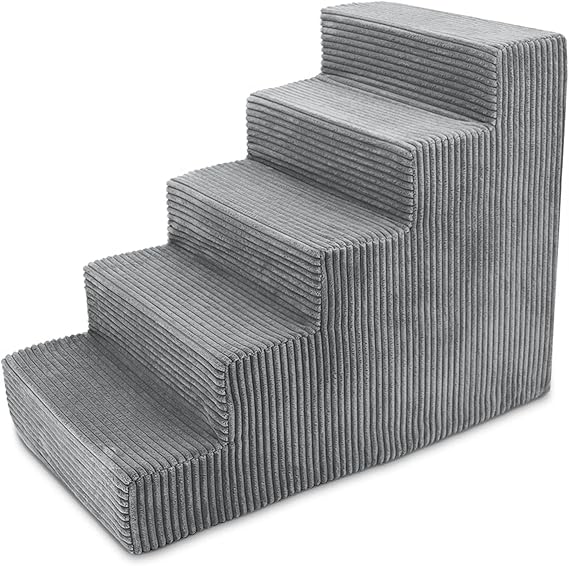 Best Pet Supplies Dog Stairs for Small Dogs & Cats, Foam Pet Steps Portable Ramp for Couch Sofa and High Bed Non-Slip Balanced Indoor Step Support, Paw Safe No Assembly - Gray, 5-Step