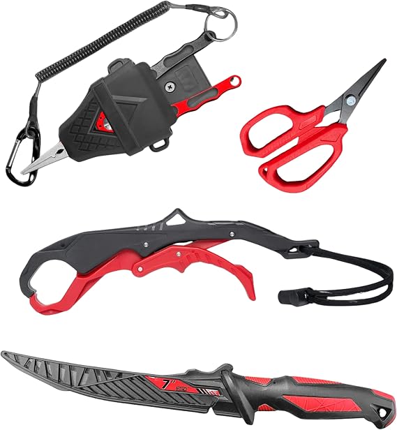 EGO Blackwater Fishing Tool Kit, Compact Pro Angler Set with 8 Aluminum Pliers, Vice Grip Tool, 7 Fillet Knife, Utility Scissors & PVC Sheath, Essential Fishing Gear for Bass, Walleye & Trout