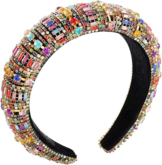 Kadınlar için Yapay Elmas Saç Bantları Bling Mücevherli Gökkuşağı Kristal Boncuklu Yastıklı Kafa Bandı Barok Göz Kamaştırıcı Saç Bandı Moda Kadife Geniş Saç Halka Aksesuarları Düğün Partisi için (Bar yapay elmas kafa bandı)