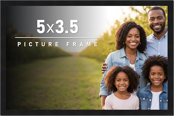 5x3.5 Frame Black Picture Frame - Complete Modern Photo Frame Includes UV Acrylic Shatter Guard Front, Acid Free Foam Backing Board, Hanging Hardware Wood Wall Frames for Family Photos - no Mat