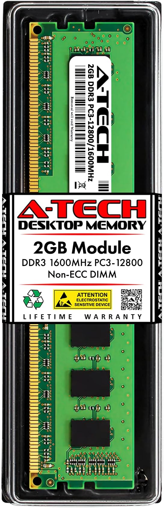 A-Tech 2GB DDR3 1600MHz PC3-12800 CL11 DIMM 240-Pin Non-ECC UDIMM Desktop RAM Memory Module