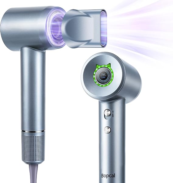 Hair Dryer - Bopcal Ionic Blow Dryer with Concentrator for All Hair Types,110000 RPM High-Speed Fast Drying Lightweight and Quiet, 200 Million Negative Ions Dryer with Thermo-Control (1500w)