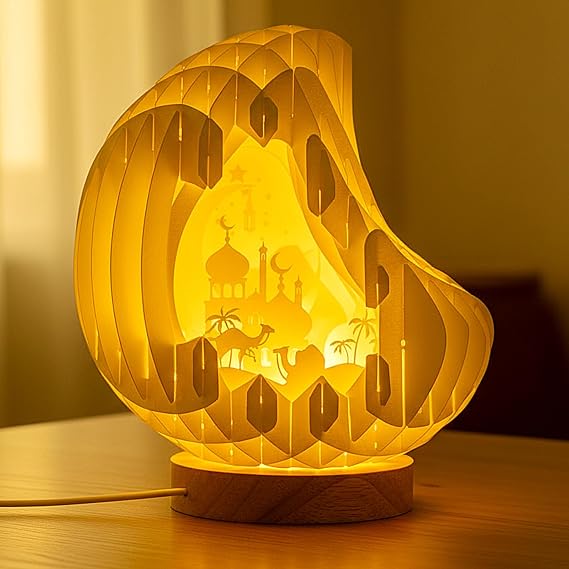 ROCEEI Ramadan Lights with USB Charging for Tabletop Moon Pop up Light up Paper Carving Ramadan Mubarak Sign Lamp Decorations for Home Eid Gifts Table Decor