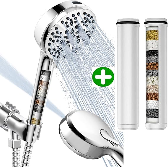 BOWGER Filtered Shower Head and 2-Pack Shower Filter Replacement