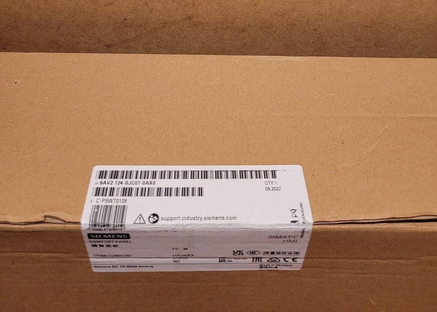 6AV2124-0JC01-0AX0 HMI TP900 Comfort, Comfort Panel, Touch Operation, 9 Widescreen TFT Display 6AV2 124-0JC01-0AX0