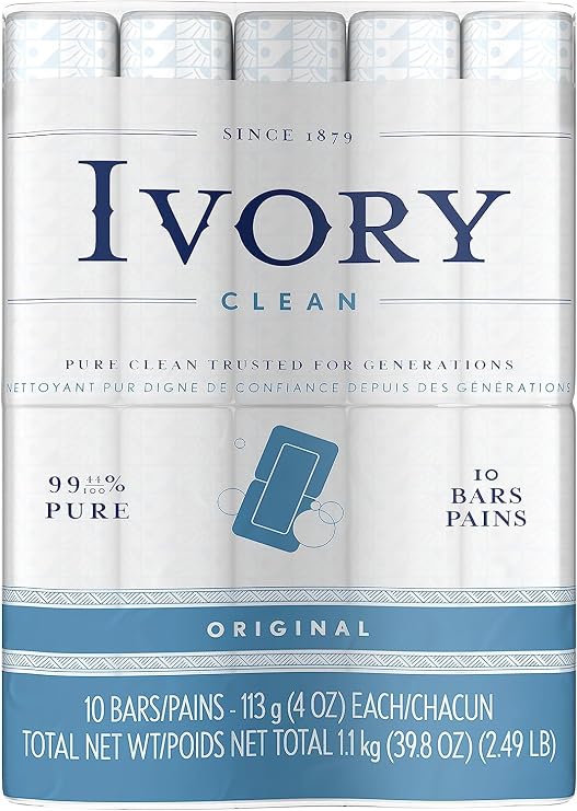 Ivory Gentle Bath Bar Soap, Designed for Whole Family, 99.44% Pure Formula w/Plant-Based Cleansers, Made Without Heavy Perfumes, Parabens or Phthalates, Original Scent, 4.0 oz (10 Count)