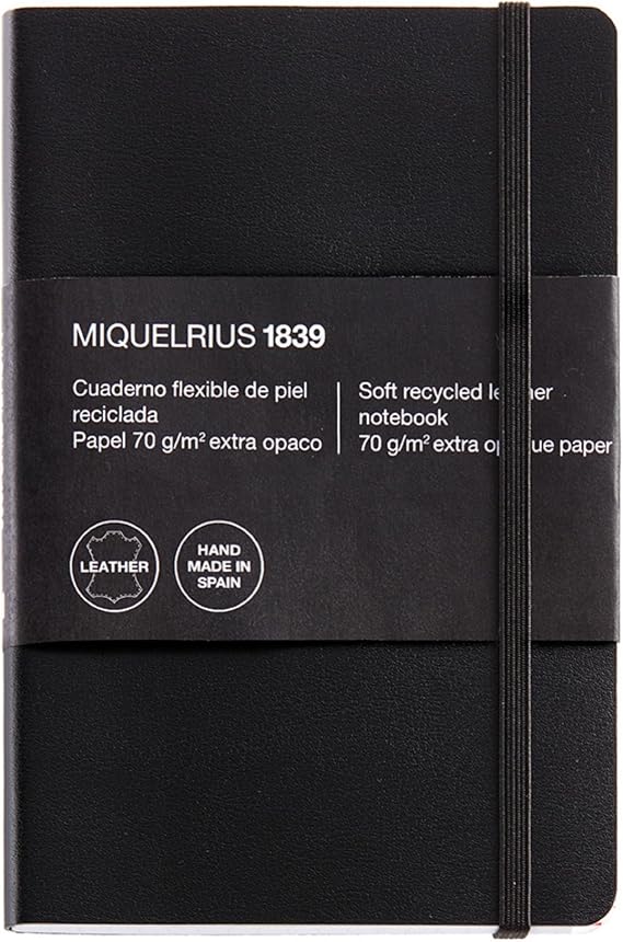 Basicos MR 10420 Flexible Leather A6 Notebook with 300 Pages Featuring a Grid with an Index -  with a Rubber - Black