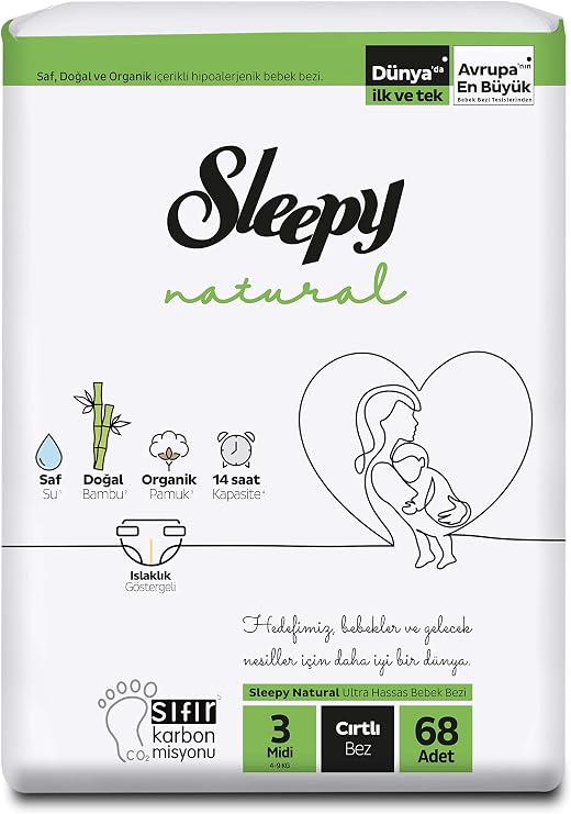 Sleepy Natural 2'li Jumbo Bebek Bezi 3 Numara Midi 68 Adet