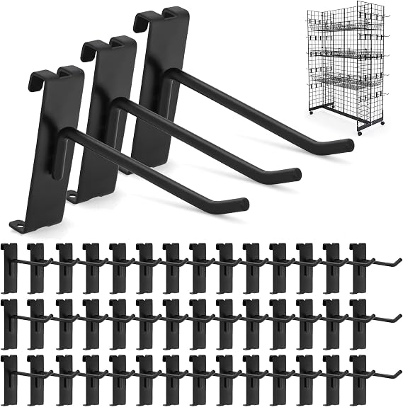 Gridwall Hooks 60 Pcs, Pack in 4 Inch Gridwall & Fixtures Hooks for Grid Wall Panels Accessory, Heavy Duty Display Hooks for Wire Grid Wall Accessories Display Rack Hanging Storage ( Black )