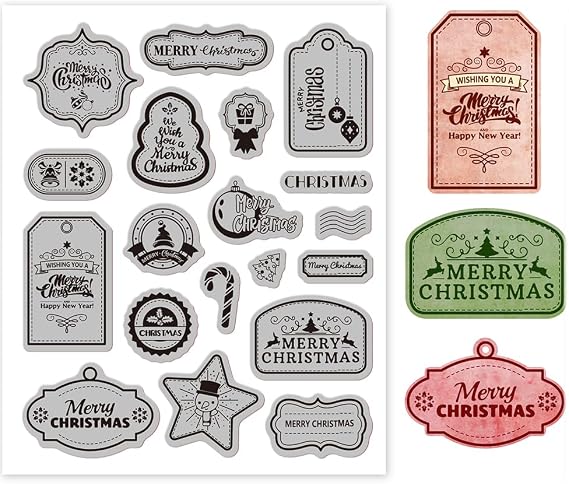GLOBLELAND Christmas Label Cling Rubber Stamp 7.09x8.66inch Christmas Words EVA Stamps Embossing Stamp Seal Rubber Stamps for DIY Scrapbooking and Card Making Paper Craft Decor