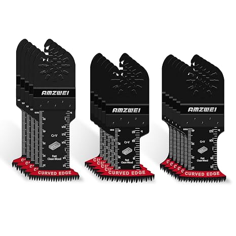 AMZWEI 16PCS Japanese Teeth Oscillating Tool Blade, CRV Extra Long | Fast & Clean Wood Cutting, Curved Edge Universal Oscillating Saw Blades Compatible with Dewalt Milwaukee Bosch Ryobi
