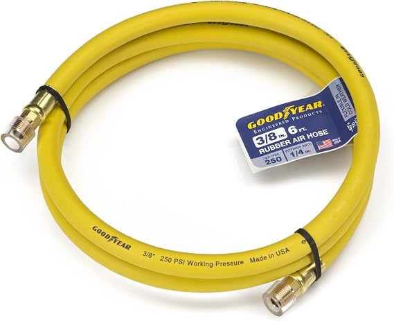 Goodyear 6' x 3/8" Rubber Whip Hose Yellow 250 PSI