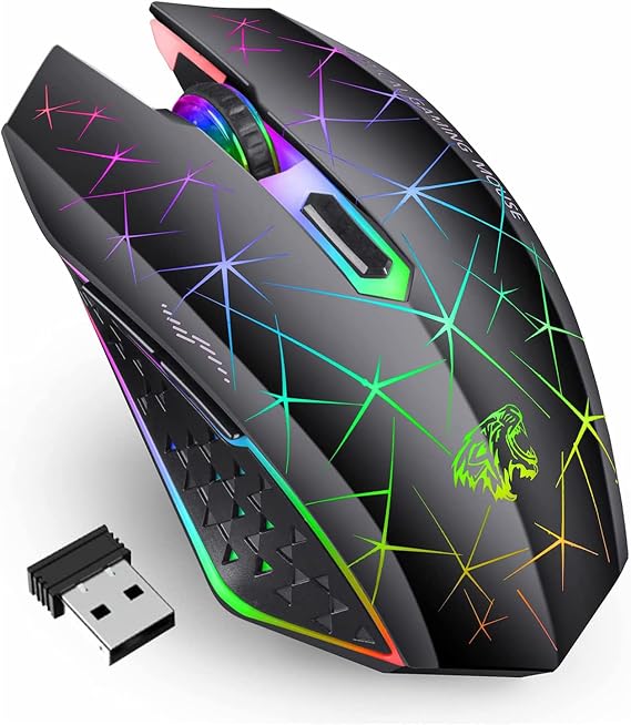 TENMOS V7 Wireless Gaming Mouse,Rechargeable LED Wireless Mice Silent-Black