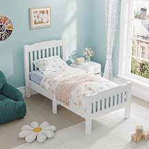 Solid Pine Wood Platform Bed Frame, Modern, Easy Assembly, Adults Kids Teenagers 98X198X92cm,3ft Single, White （Single (White A)