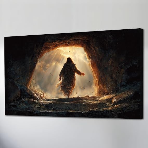 Hzddty Nativity Canvas Wall Art, Spiritual Christ Painting Modern Texture Poster, Serene Ambiance Resurrection Picture Artistic Statement Wrapped Canvas Wall Art for Living Room 16x32in