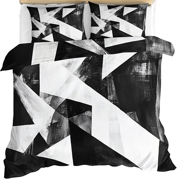 Black and White Duvet Cover Full - Geometric Bedding Sets - Modern Comforter Cover with Zipper Closure - 3 Pieces with 2 Pillow Cases - Bedding & Bedroom Decor