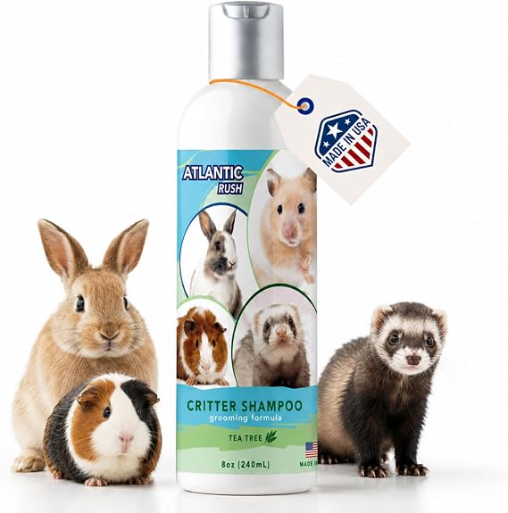 Critter Shampoo for Small Pets - 8oz Small Animal Lightly Scented Shampoo - Pet Shampoo for Small Critters Including Ferrets, Guinea Pigs, Rabbits, Hedgehogs, Hamsters & Sugar Gliders (Tea Tree 8oz)
