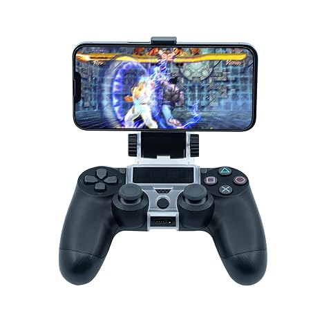 Mcbazel Phone Mount Clip for PS4 Controller, Smart Phone Holder Compatible with PS4 DualShock 4 Controller and iPhone, Android up to 6 Inch - Black