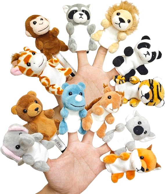 12Pcs Finger Puppets Set Jungle, Soft Plush Toy for Kids Realistic Jungle Plush Animal Finger Puppet Role-Playing Story Finger Puppet Animal Soft Toy for Kids