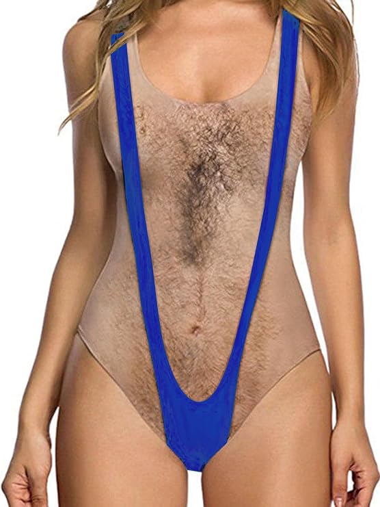 uideazone Women Funny Chest Muscle Deep V Backless One Piece Bathing Suit