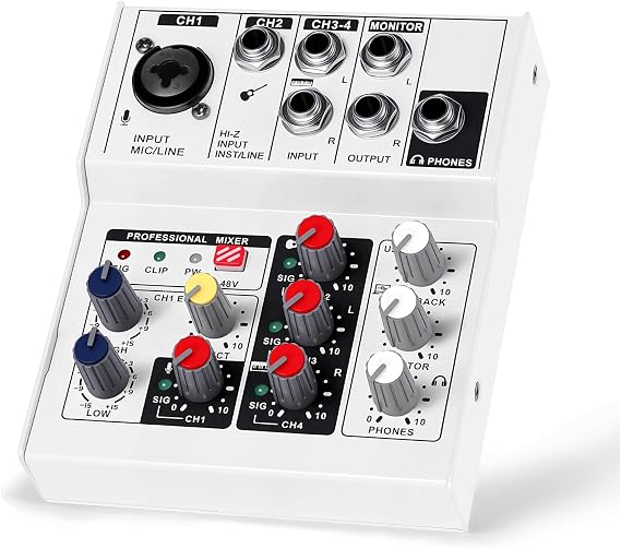 All-in-One Audio Interface Sound Card, Built-in Mixer Function, +48V Phantom Power, Hi-Z Guitar Input, USB Recording, Real-time Monitoring, Vocal Effects for Live Streaming Podcast Singing Home Studio