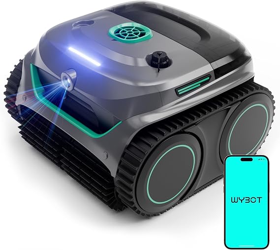 WYBOT C2 Vision Cordless Pool Vacuum, AI Camera Robotic Pool Cleaner with Smart Navigation Route, Powerful Suction, Full Floor to Waterline Cleaning for Inground Ground Pools, Gray Green