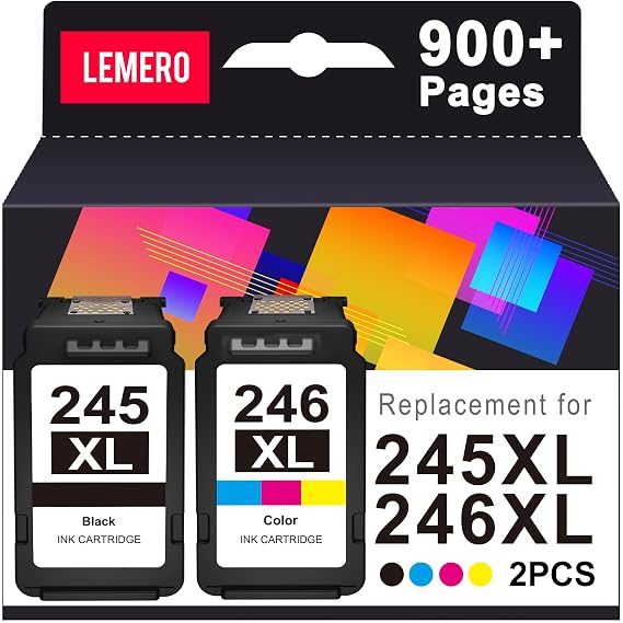 LEMERO 245XL Ink Cartridge Replacement for Canon 245XL 246XL Combo Pack | PG-245 CL-246 Replacement for canon ink 245 and 246 work with Pixma MG2522 TR4520 MX492 MX490 TS3122 TS3322 Printers (2 Pack)