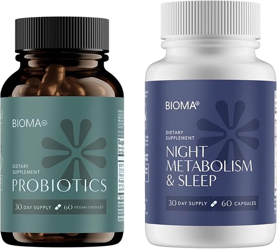 BIOMA Digestive Health & Night Metabolism Bundle Probiotic Gut Support + Sleep & Metabolism Formula Promotes Healthy Digestion, Energy Balance & Restful Sleep 2-Pack (30-Day Supply Each)