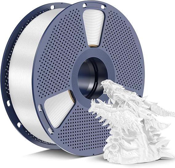 SUNLU Silk PLA+ Filament 1.75mm, Chrome Like Gloss Finish, Smooth Silk Texture, Upgraded Formula for Stable Printing, 1kg(2.2lbs) PLA Plus 3D Printer Filament, White