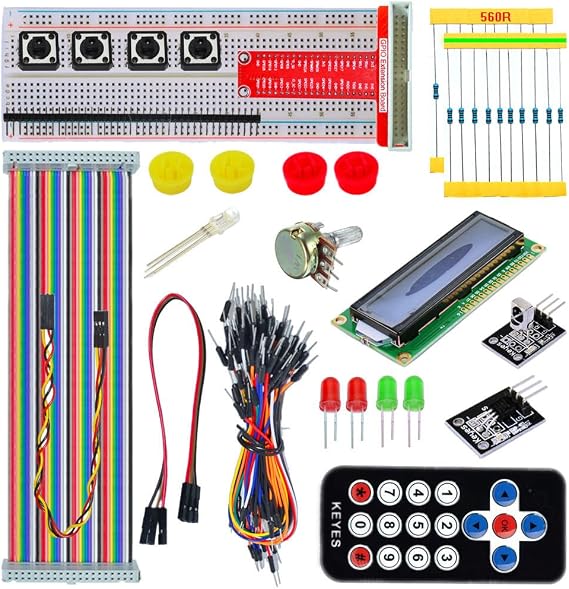 Starter Kit for Raspberry Pi B+ 2/3 Starter Kit GPIO Pinboard 1602LCD Flat Cable Remote Control
