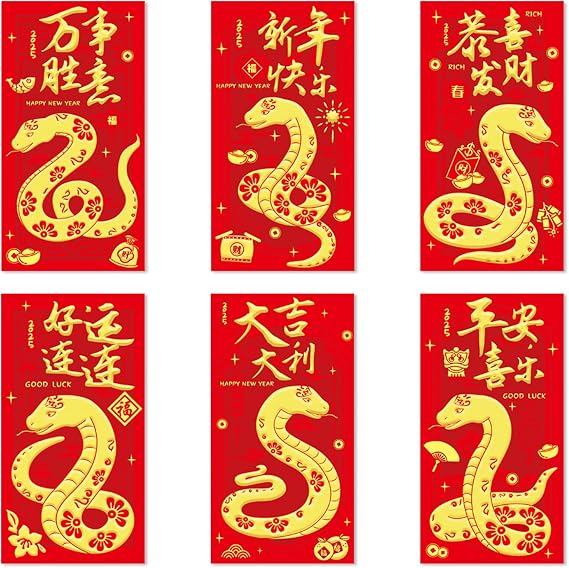 36 PCS Chinese Red Envelopes Chinese HongBao Envelopes 2025 Chinese New Year Snake Lucky Money Envelope Lunar Year Card Pockets for Spring Festival New Year Wedding Birthday Party