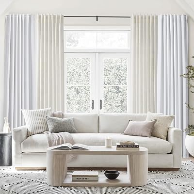 Nanspring White Linen Blackout Curtains 102 inches Long 2 Panels Set & Cream Linen Sheer Curtains 102 inches Long 2 Panels Set for Living Room Bedroom