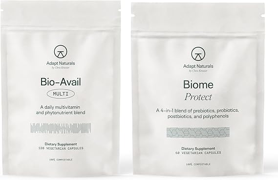 Adapt Naturals Gut & Immune Health Bundle Biome Protect 4-in-1 Prebiotics, Probiotics, Postbiotics Supplement & Bio-Avail Multivitamin for Men & Women 30-Day Supply
