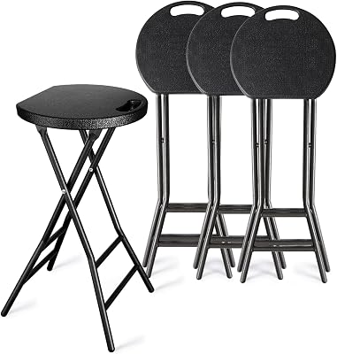 YOMT Folding Stools for Adults Portable, Backless 24 inch Folding Bar Stools, Heavy Duty Foldable Stools with Handle for Kitchen Counter Room Home Camping Indoor Outdoor, Set of 4