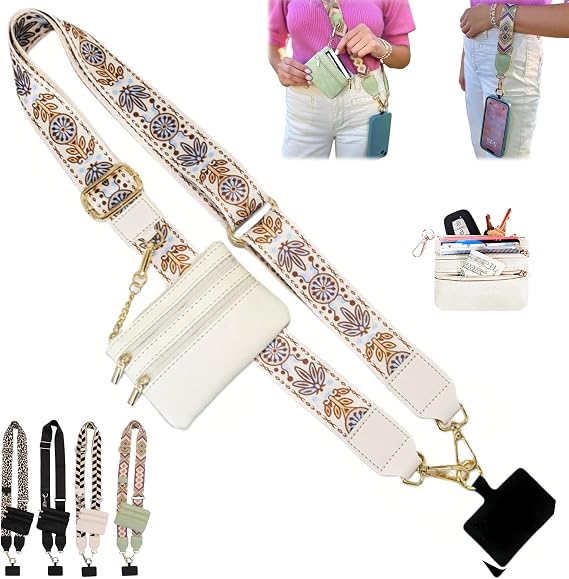 Clip and Go Strap for Phone with Wallet, Adjustable Crossbody Design | Zippered Wallet Pouch for Cards, Cash, Personal Items, Compact Storage for Belongings, Convenient Crossbody Carry on the Go