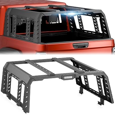 SOENBOO Truck Bed Rack Compatible with 2020-2025 Jeep Gladiator JT with Bed Rail 22.1 High Overl-Size Cargo Racks with Led Light Bar Heavy Duty 1000 LBS Truck Cargo Carrier Rear Cross Bars