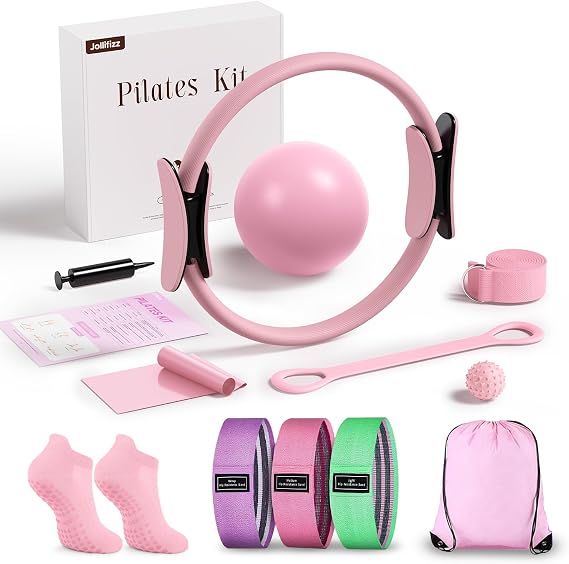 Pilates kit for Women Home Workout, Pilates Equipment Ring and Ball Set with 3 Fabric Resistance Bands, Massage Ball, Pilates Starter Kit for Strength, Toning, Including Workout Guide