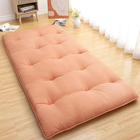 Foldable Futon Bed Mattress 39"x80" - Roll Up Japanese Floor Mattress for Camping, Guest Room & Kids Floor Play, Small Spaces - Portable Tatami Sleeping Pad, Coral