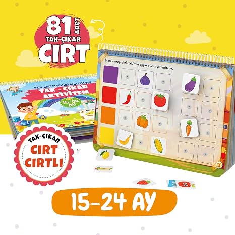 Çocuğumun Tak - Çıkar Cırt Cırtlı Aktivite Kitabı 15-24 Ay, Okul Öncesi Eğitim, 80 Adet Cırt