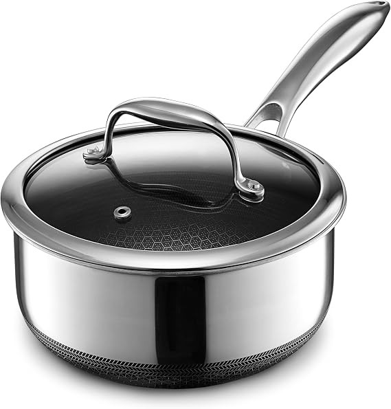 HexClad 2 Litre Hybrid Nonstick Saucepan with Lid, Dishwasher & Oven Safe