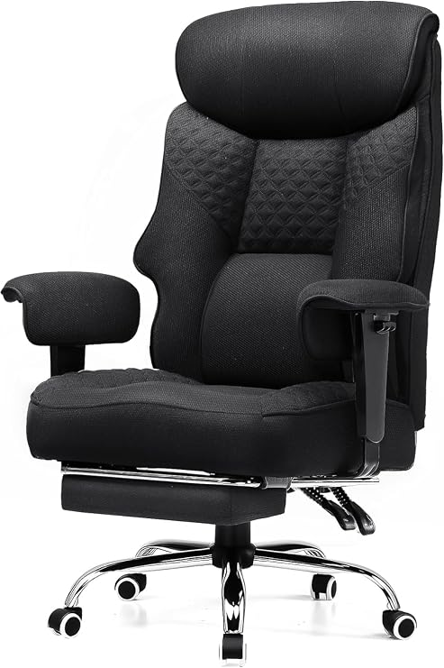 GTPLAYER Big and Tall Office Chair, High Back Computer Gaming Chair with Ergonomic Lumbar Support &Pocket Spring Cushion for Lower Back Pain Relief, Fabric Executive Chair with Foot Rest, Black