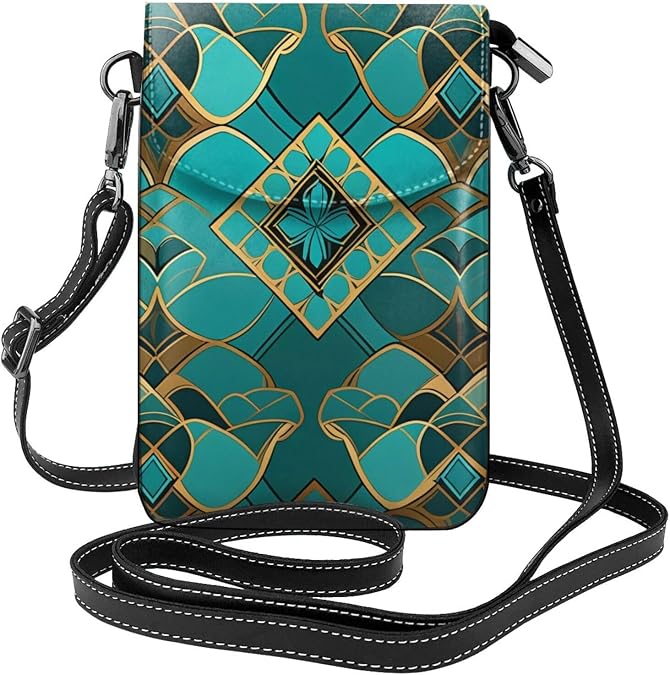 Small Crossbody Bags for Women,Leather Shoulder Bag for Cell Phone Purse with Strap and Blue hibiscus Printed
