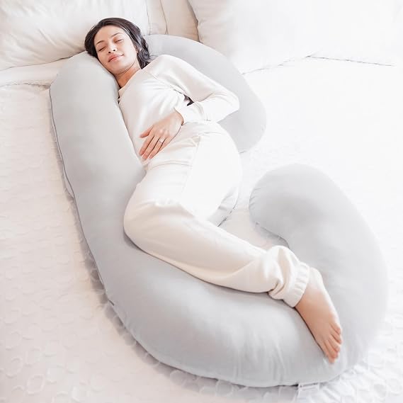 Regalo C Shaped Pregnancy Pillow for Sleeping, Full Body Maternity Pillow with Removable Cover, Support for Back, Belly, Hips & Legs, Body Pillow for Side Sleepers, Gray