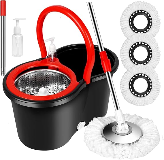 Spin Mop and Bucket with Wringer Set, 360 Spinning Mop Bucket System with 3 Microfiber Mop Replacement Heads Refills, 61" Stainless Steel Extended Handle for Floor Cleaning Home Office(20QT)
