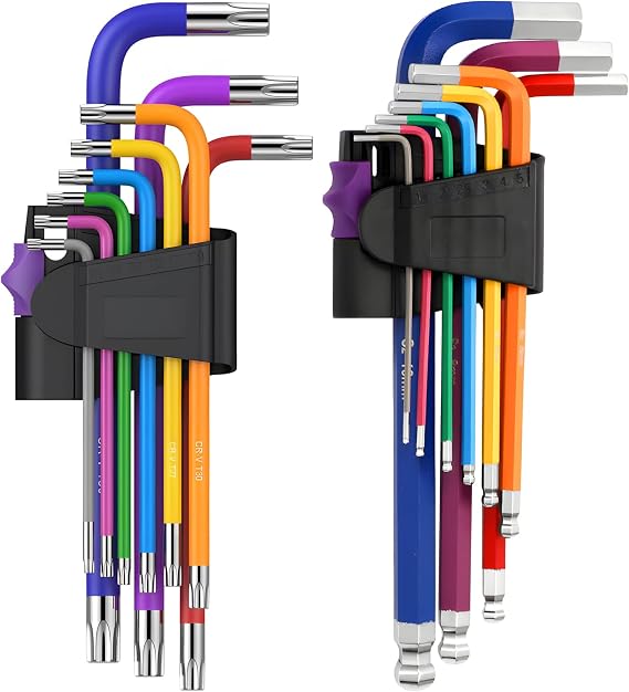 18PCS Allen & Torx Key Set - Metric Ball End Hex (1.5mm-10mm) + Torx (T10-T50), Color-Coded with Case - Ideal for Furniture Assembly, Bike/Motorcycle Maintenance, Household DIY