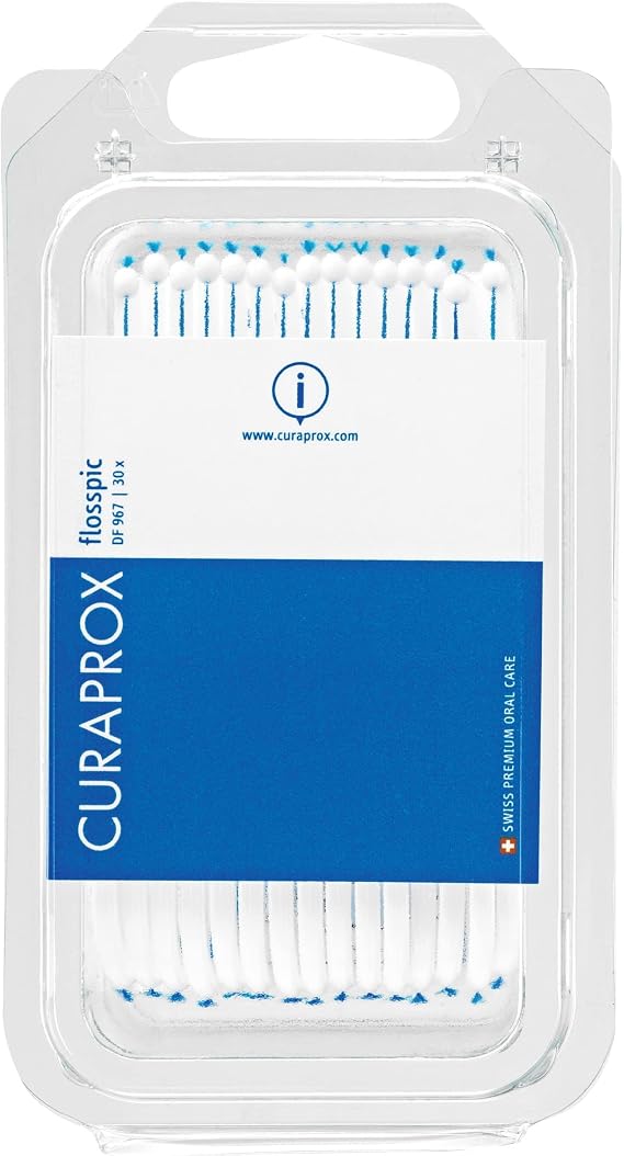 Curaprox Flosspic Dental Floss and Toothpick in One for Interdental Cleaning | Ergonomic Design, 30-Pack | Swiss Made