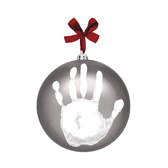 Christmas Baby's Handprint Ball Ornament, Included Paint for Baby Print, Newborrn Holiday Keepsake Gift, DIY Classic Hanging Bauble, Silver